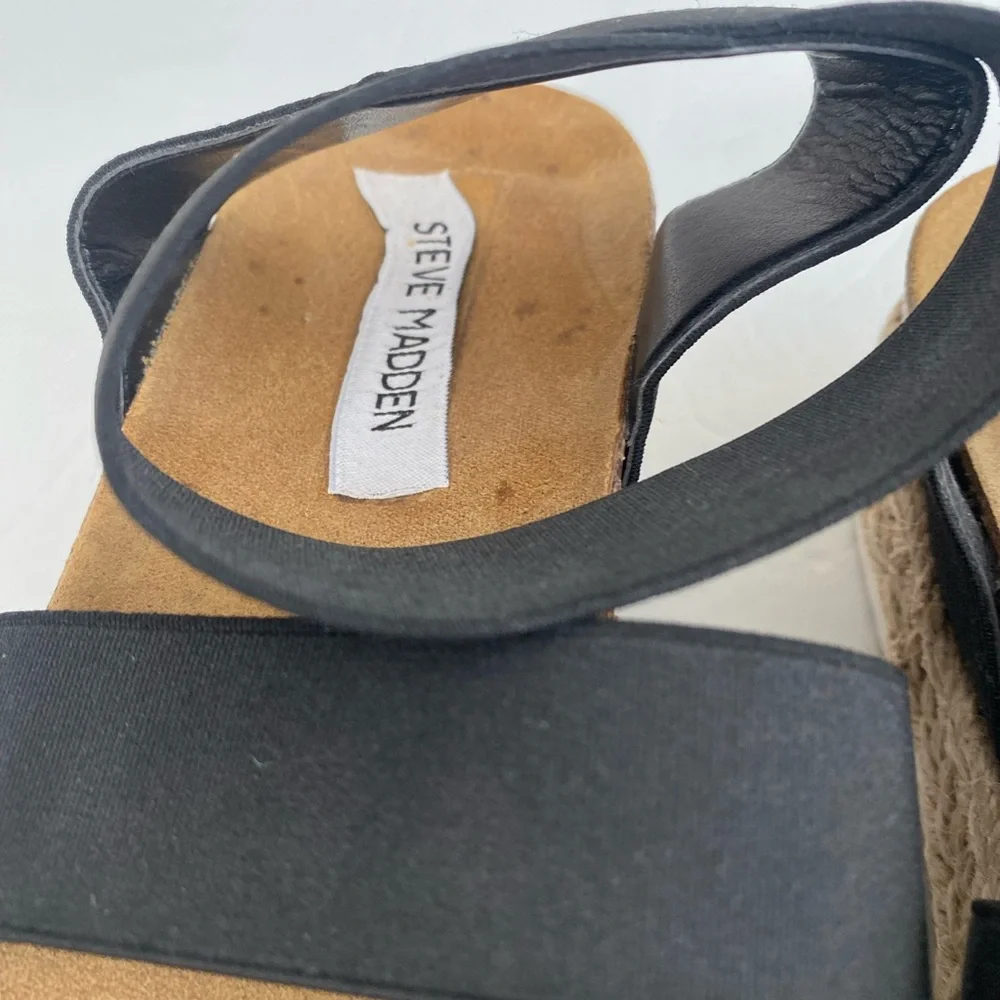 Steve Madden Black and Tan Espadrille Sandals